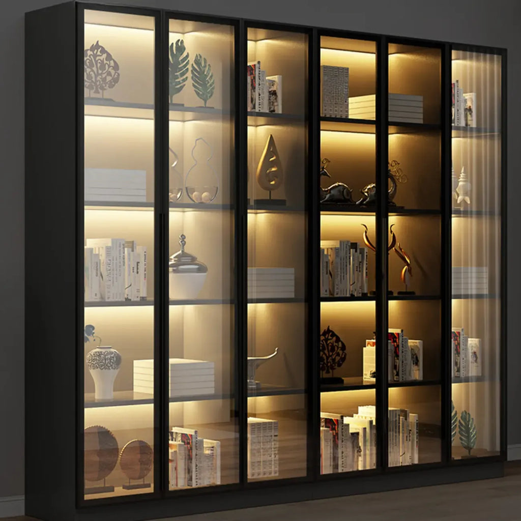 Bibliothèque élégante en verre avec éclairage LED pour bureau