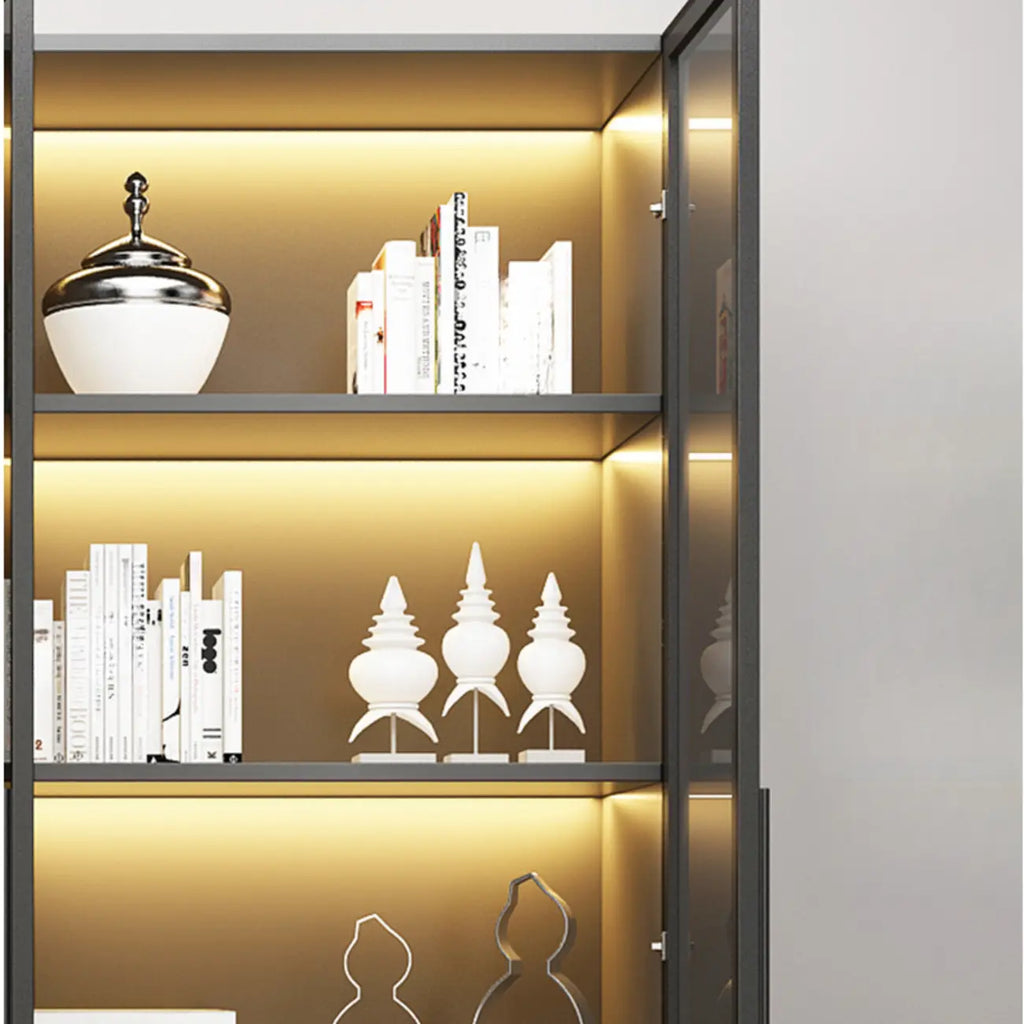 Bibliothèque élégante en verre avec éclairage LED pour bureau