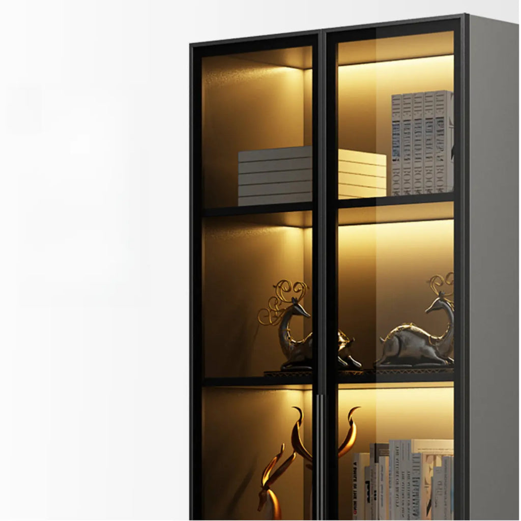 Bibliothèque élégante en verre avec éclairage LED pour bureau