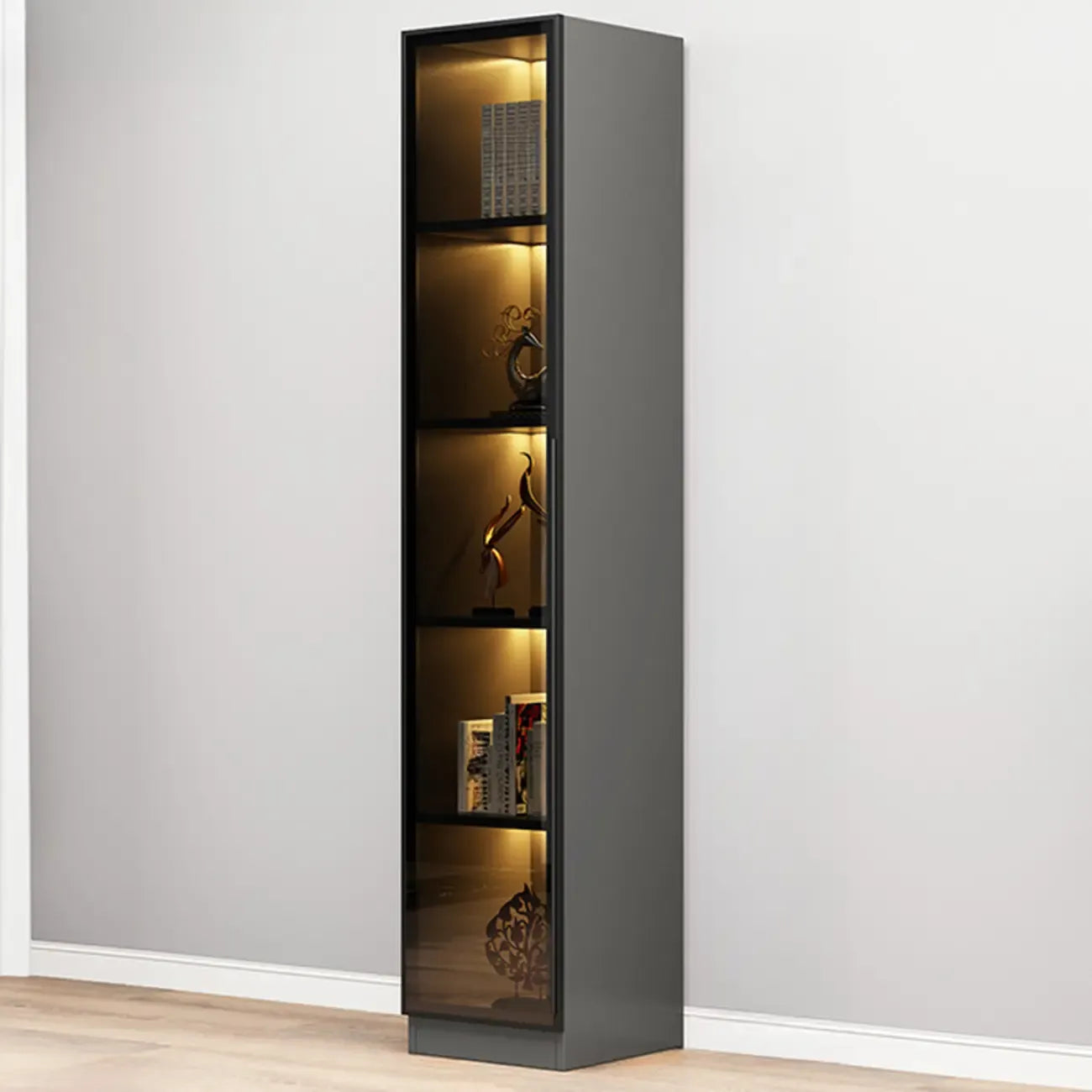 Bibliothèque élégante en verre avec éclairage LED pour bureau