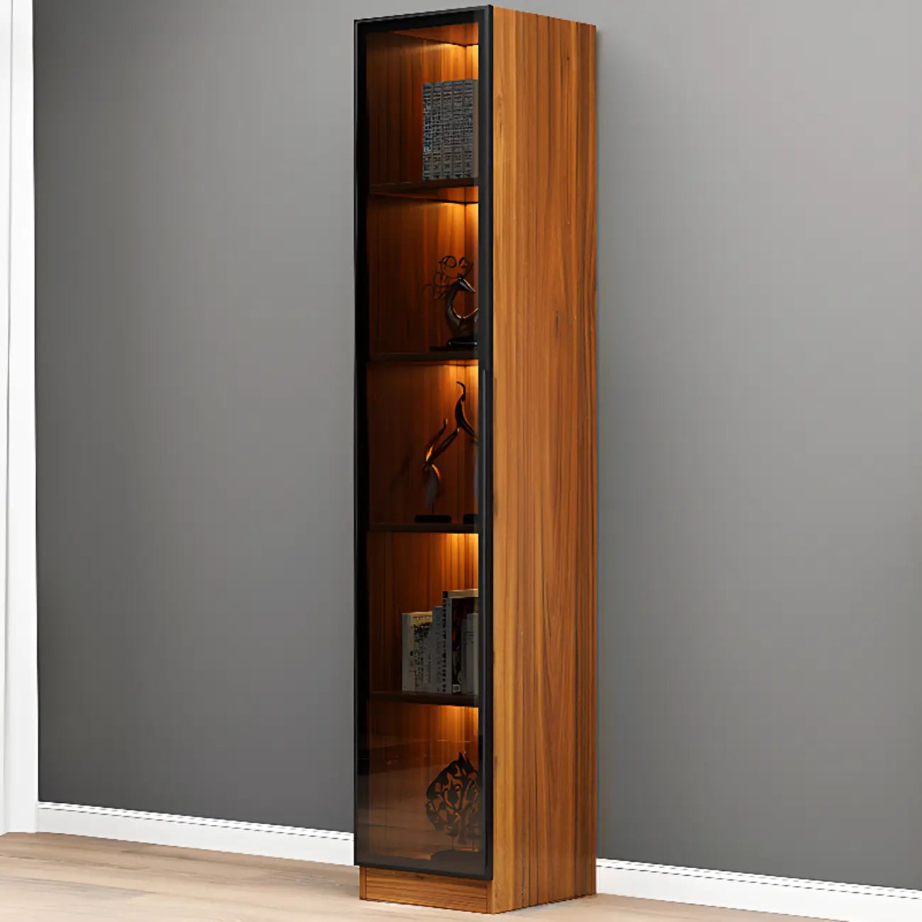 Bibliothèque élégante en verre avec éclairage LED pour bureau