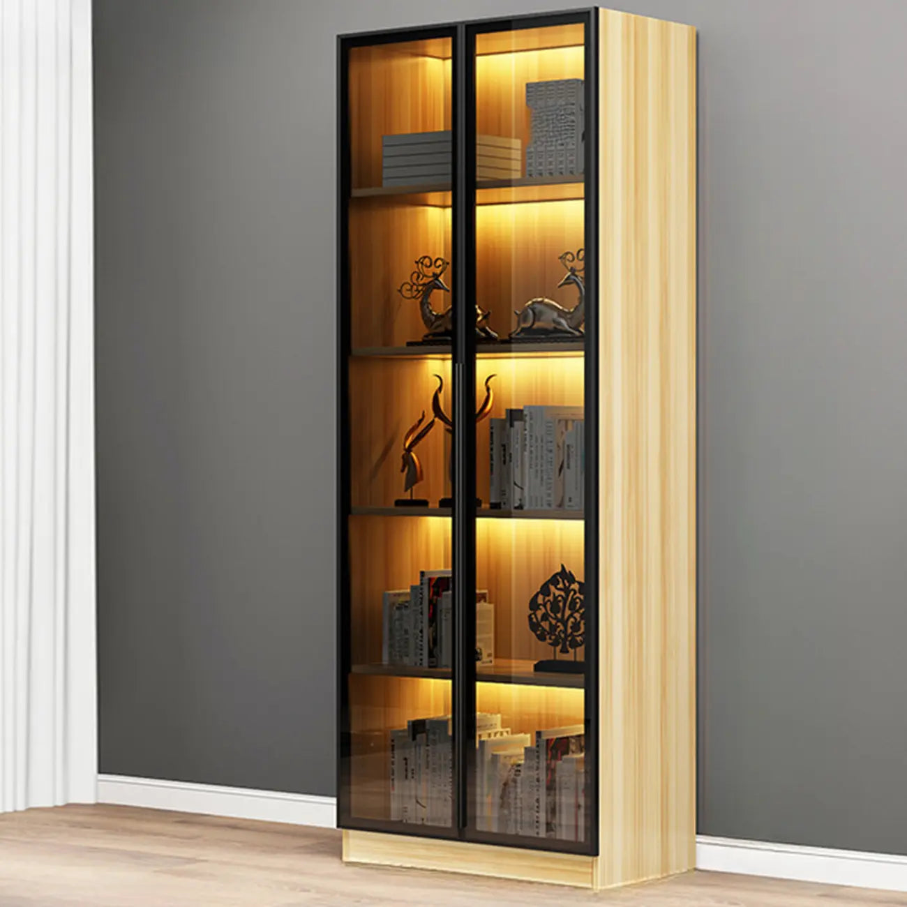 Bibliothèque élégante en verre avec éclairage LED pour bureau
