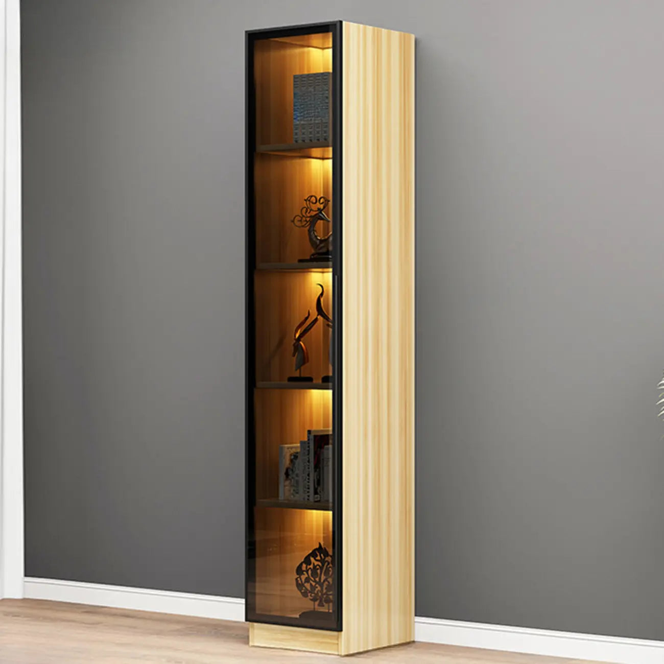 Bibliothèque élégante en verre avec éclairage LED pour bureau