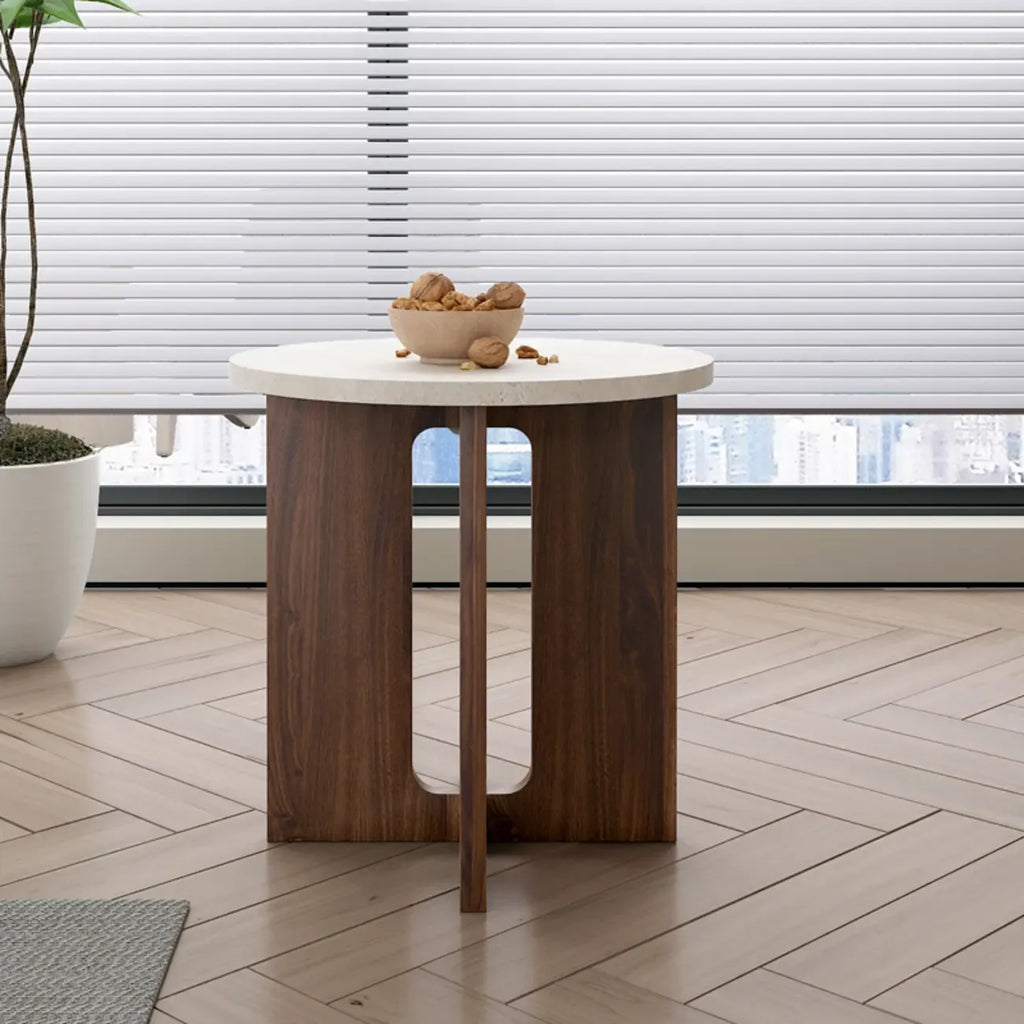 Table d'appoint ronde minimaliste en bois brun pour salon