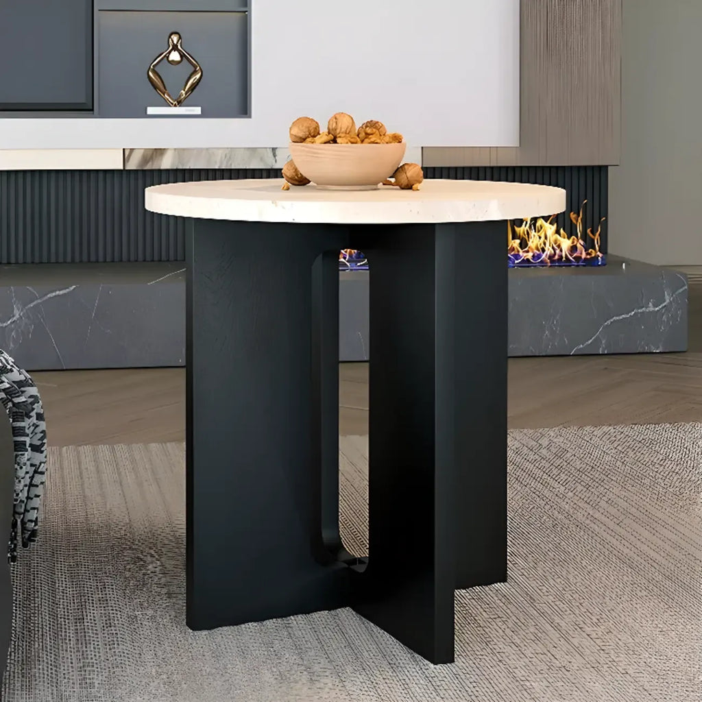 Table d'appoint ronde minimaliste en bois brun pour salon
