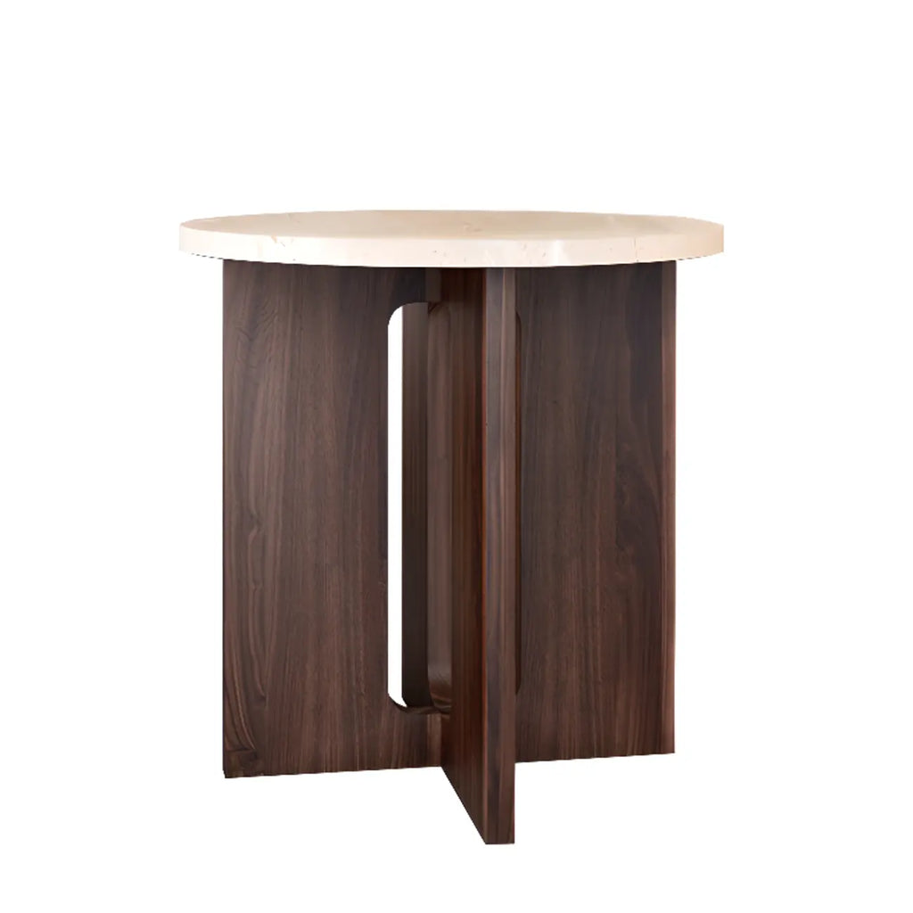 Table d'appoint ronde minimaliste en bois brun pour salon