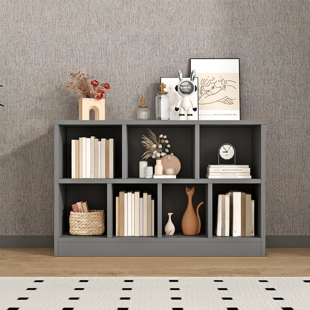 Bibliothèque de bureau horizontale moderne en bois gris avec étagères