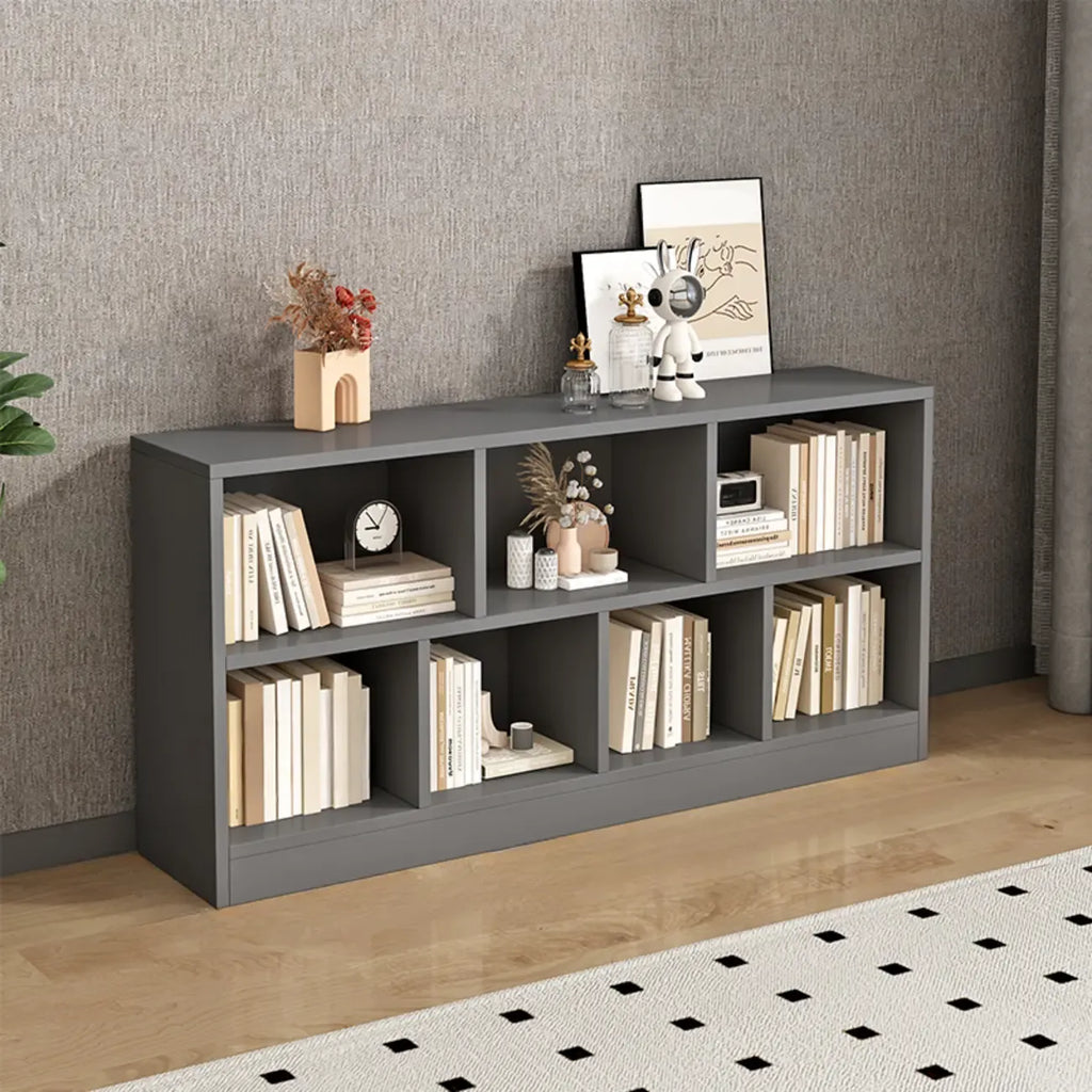 Bibliothèque de bureau horizontale moderne en bois gris avec étagères