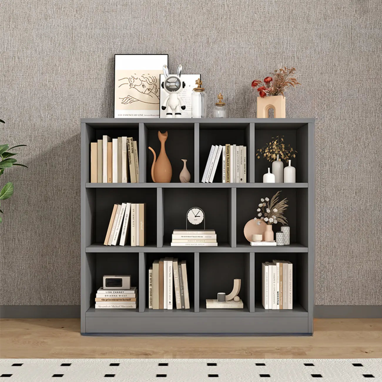Bibliothèque de bureau horizontale moderne en bois gris avec étagères