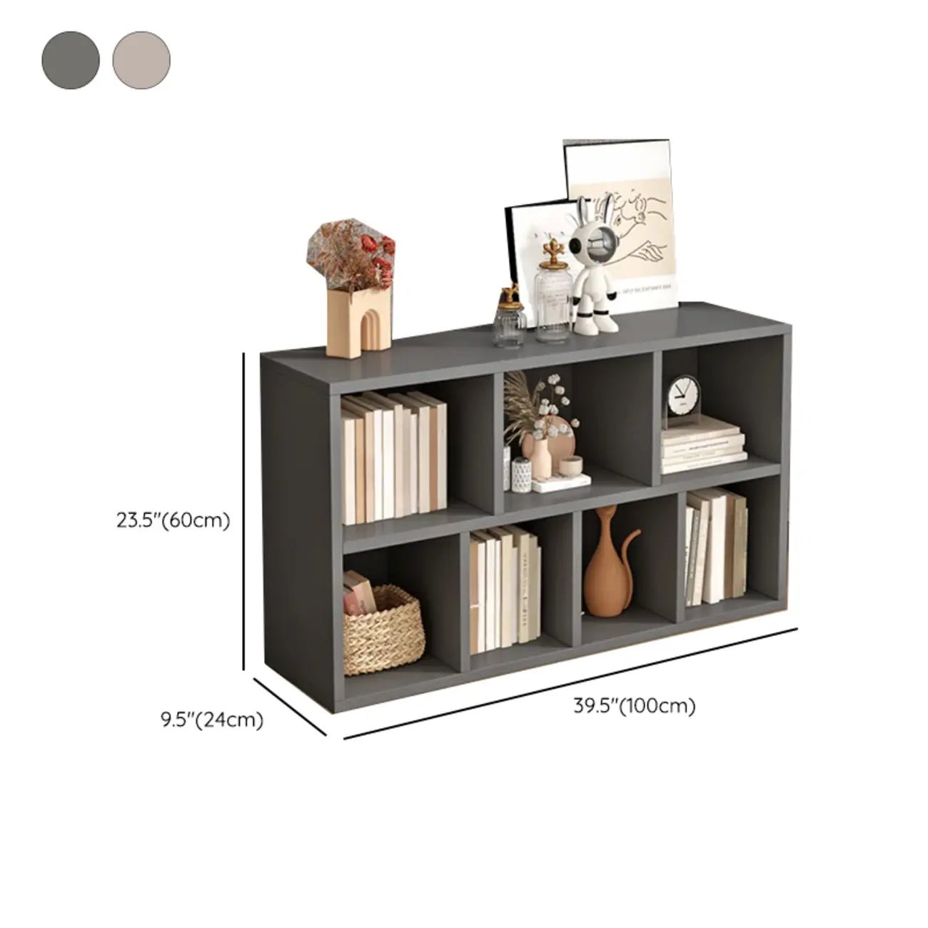 Bibliothèque de bureau horizontale moderne en bois gris avec étagères