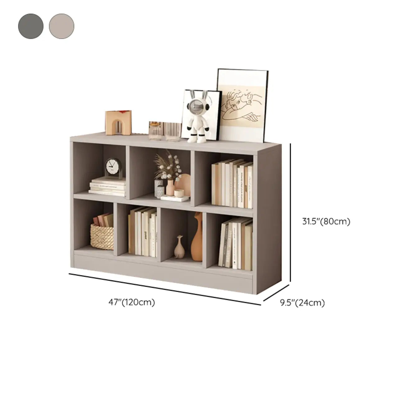 Bibliothèque de bureau horizontale moderne en bois gris avec étagères