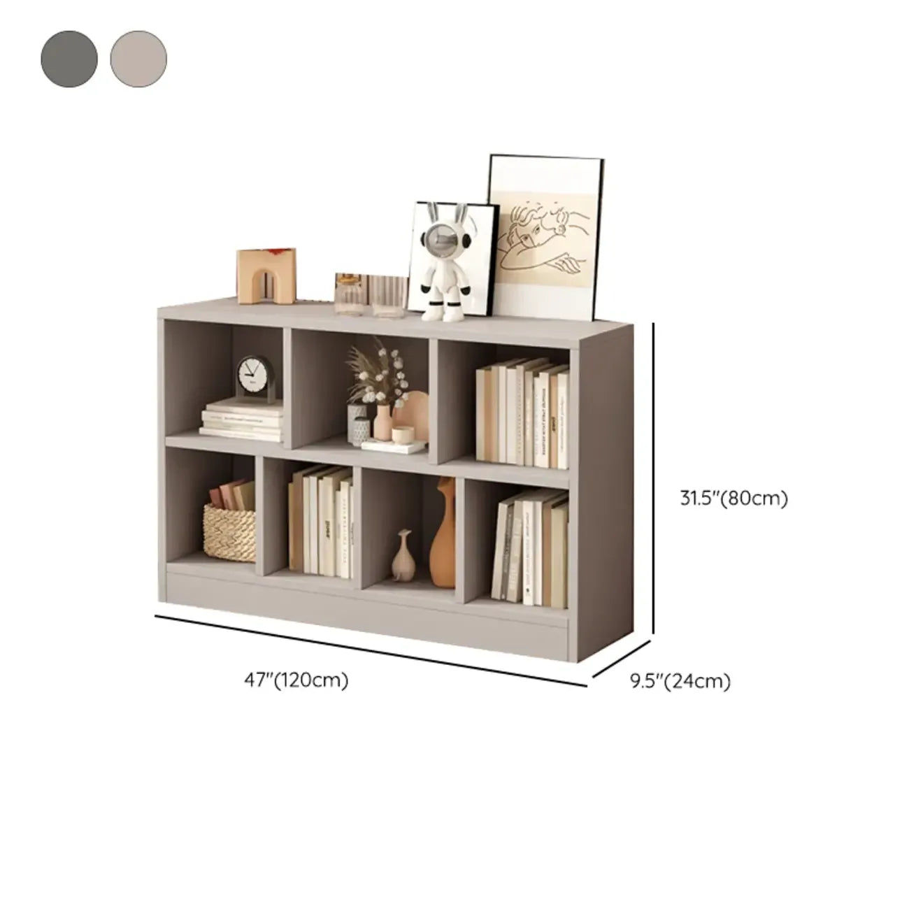 Bibliothèque de bureau horizontale moderne en bois gris avec étagères