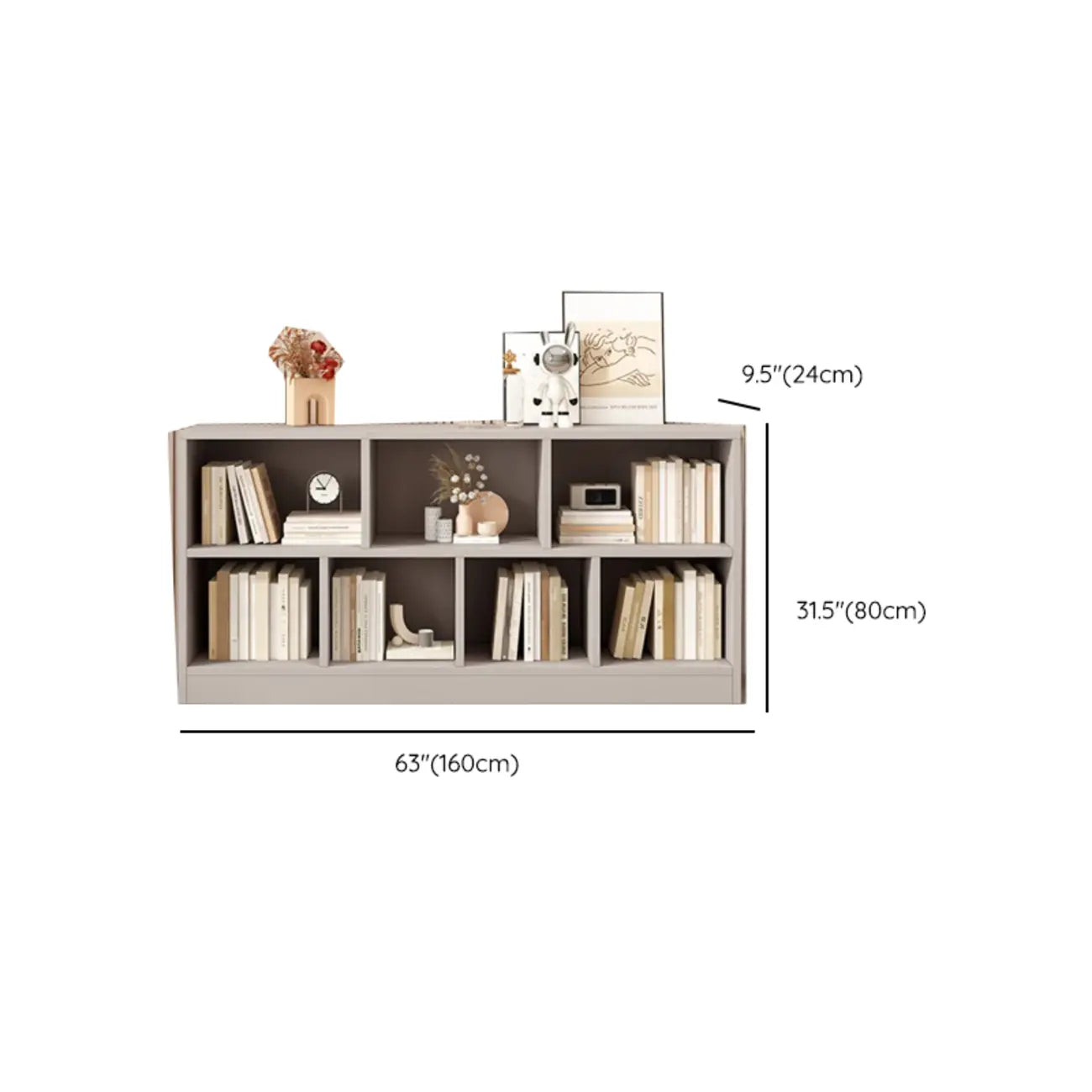 Bibliothèque de bureau horizontale moderne en bois gris avec étagères