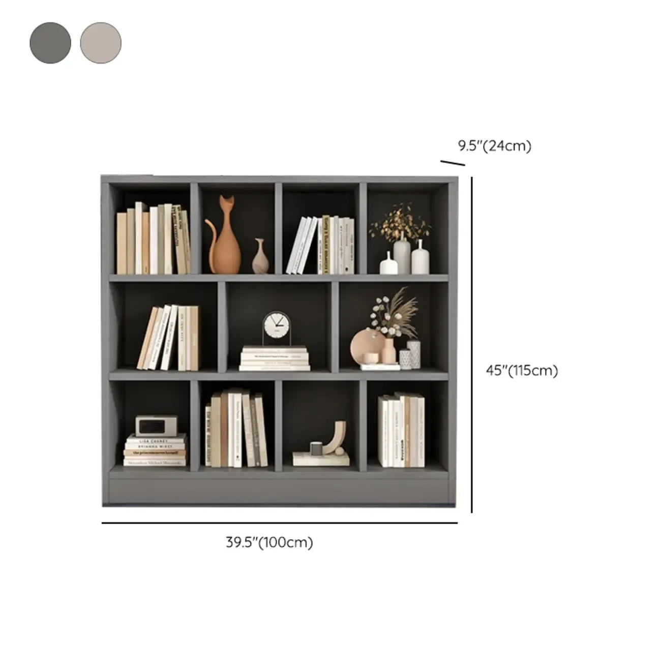 Bibliothèque de bureau horizontale moderne en bois gris avec étagères