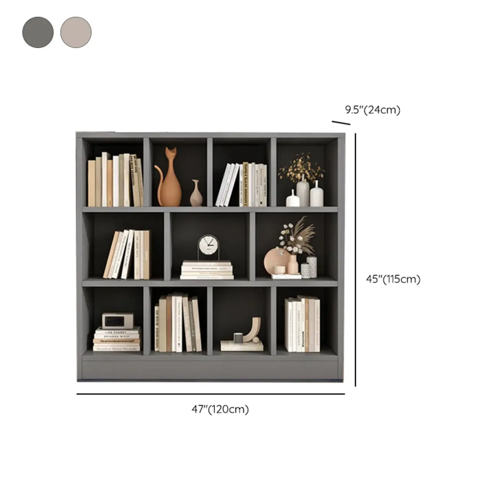 Bibliothèque de bureau horizontale moderne en bois gris avec étagères