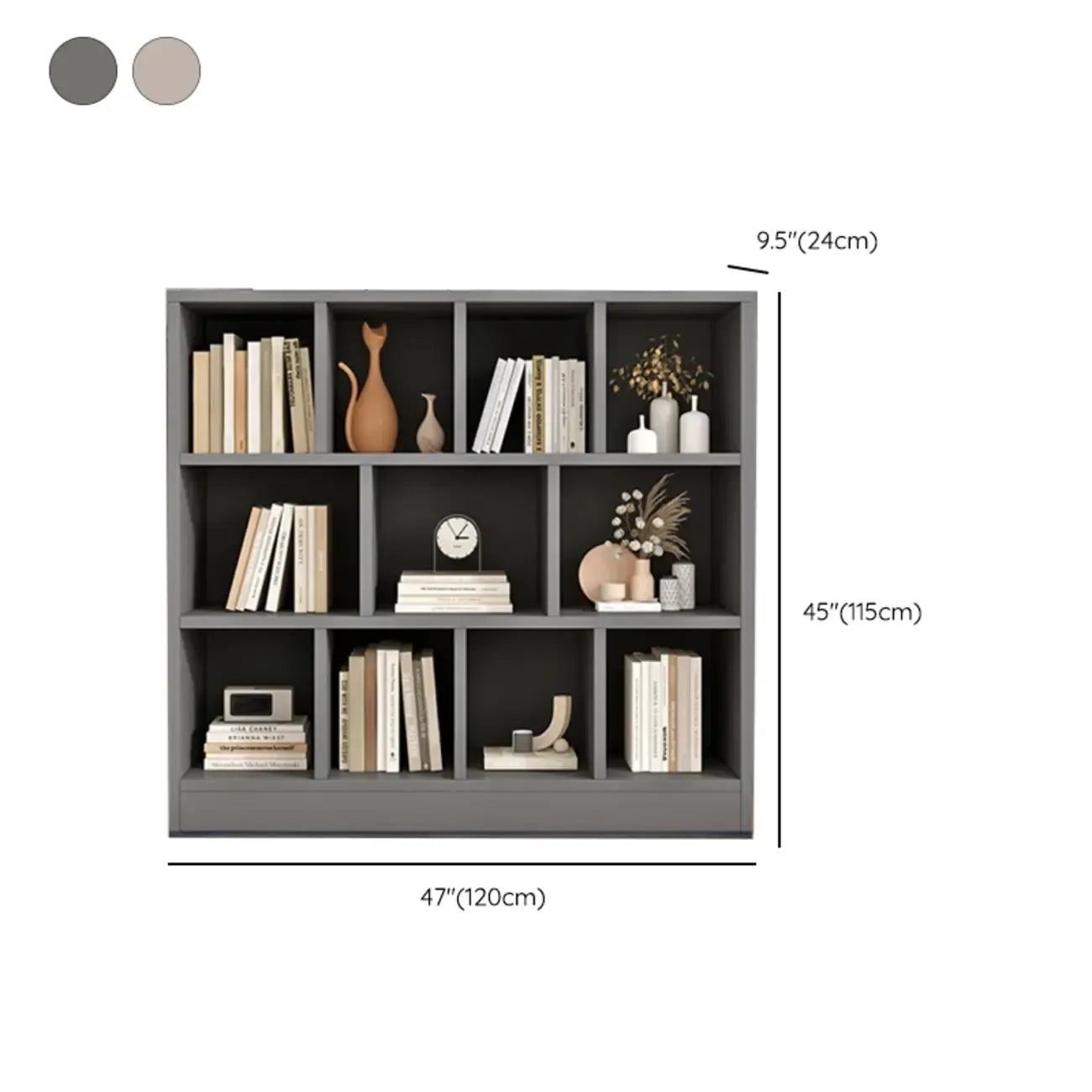 Bibliothèque de bureau horizontale moderne en bois gris avec étagères