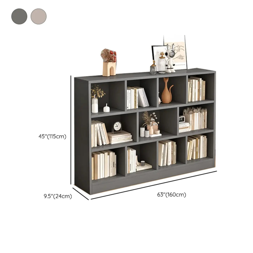 Bibliothèque de bureau horizontale moderne en bois gris avec étagères
