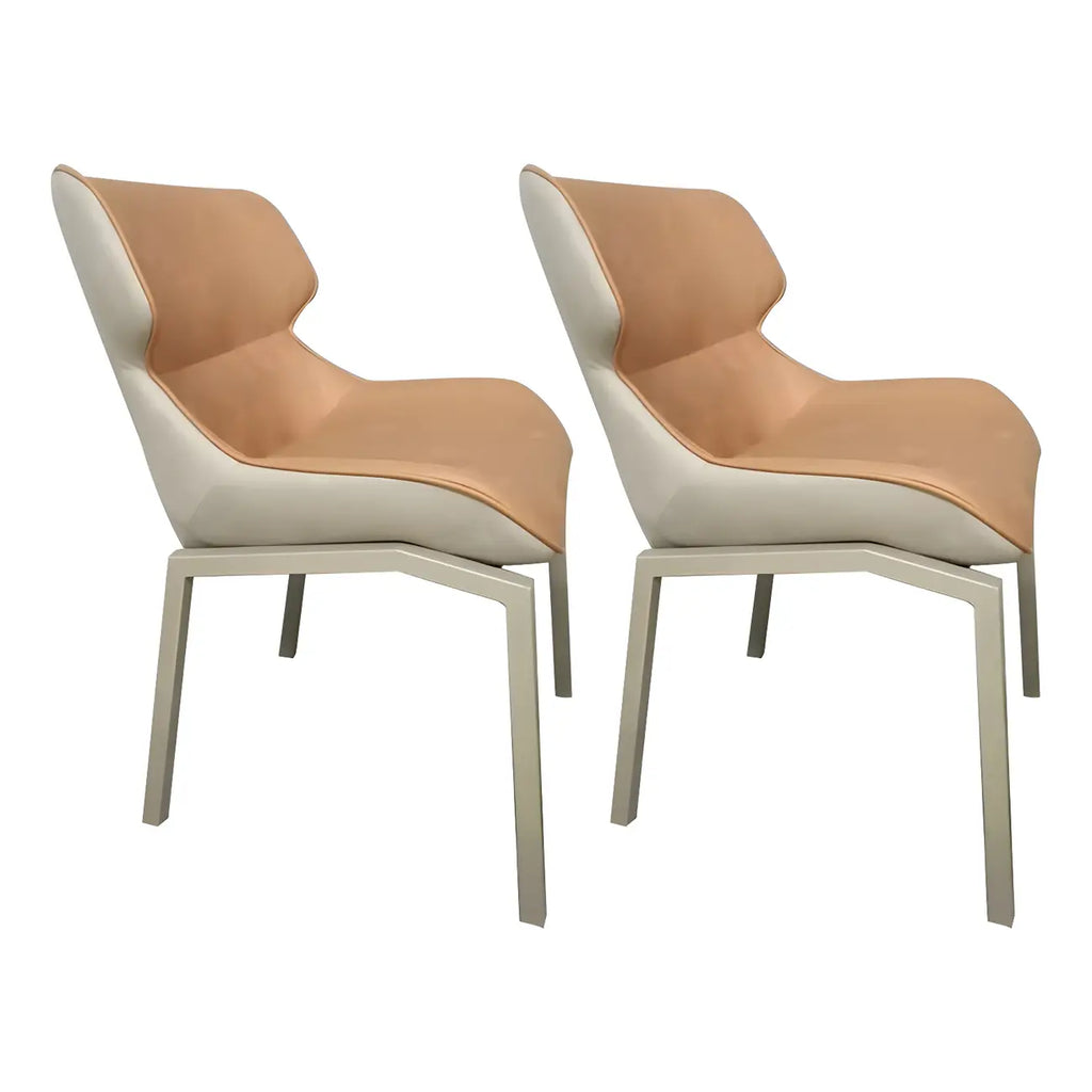 Chaise de salle à manger rembourrée en similicuir camel avec pieds en métal