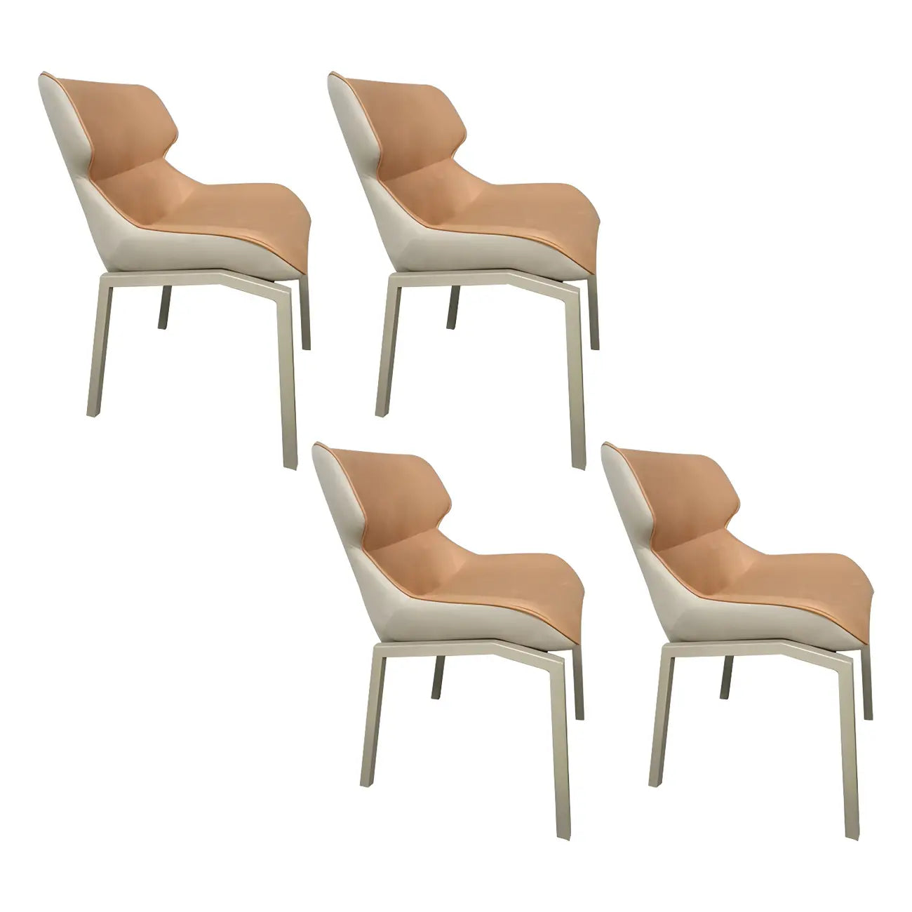 Chaise de salle à manger rembourrée en similicuir camel avec pieds en métal