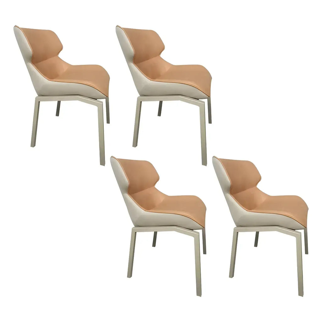Chaise de salle à manger rembourrée en similicuir camel avec pieds en métal