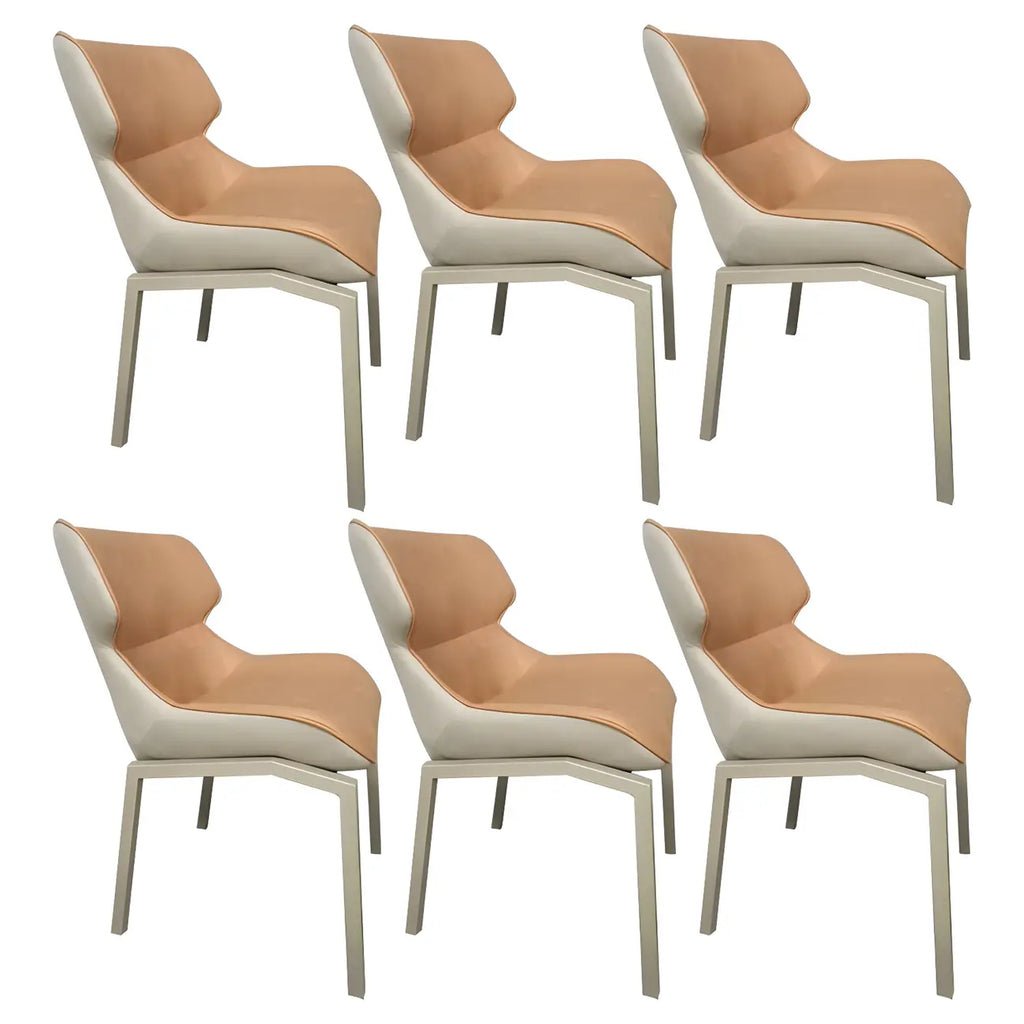 Chaise de salle à manger rembourrée en similicuir camel avec pieds en métal