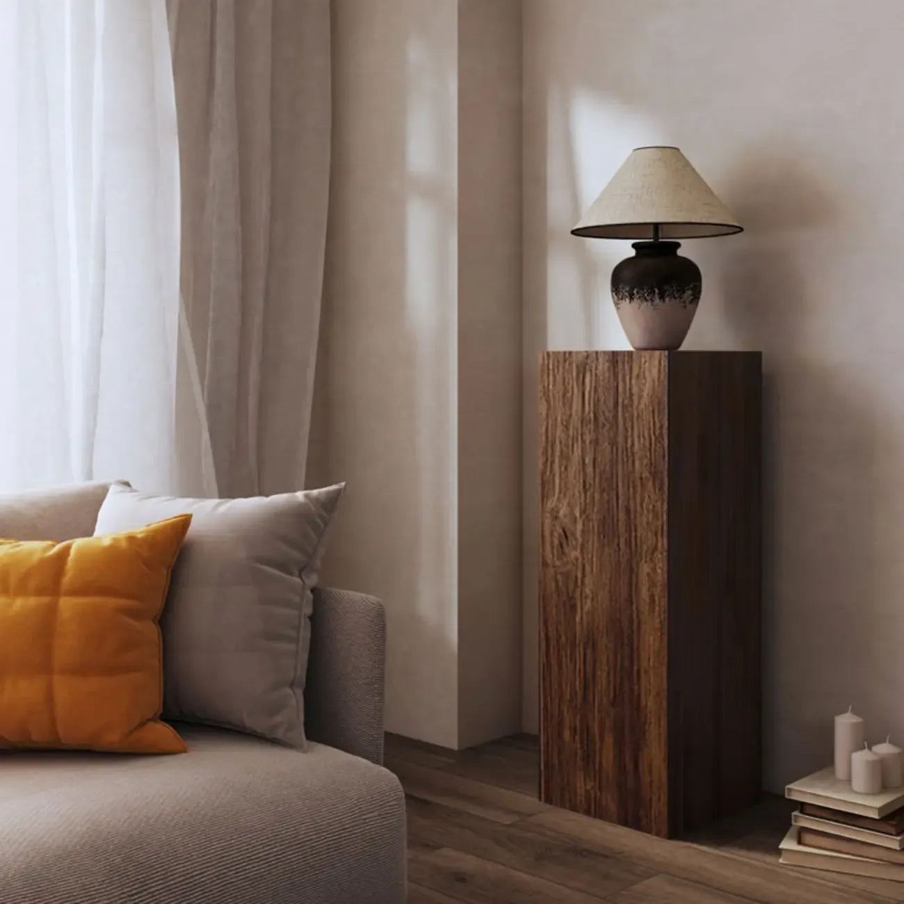 Table d'appoint carrée Pillar en pin rustique