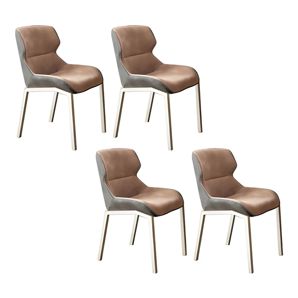 Chaise de salle à manger rembourrée en similicuir camel avec pieds en métal