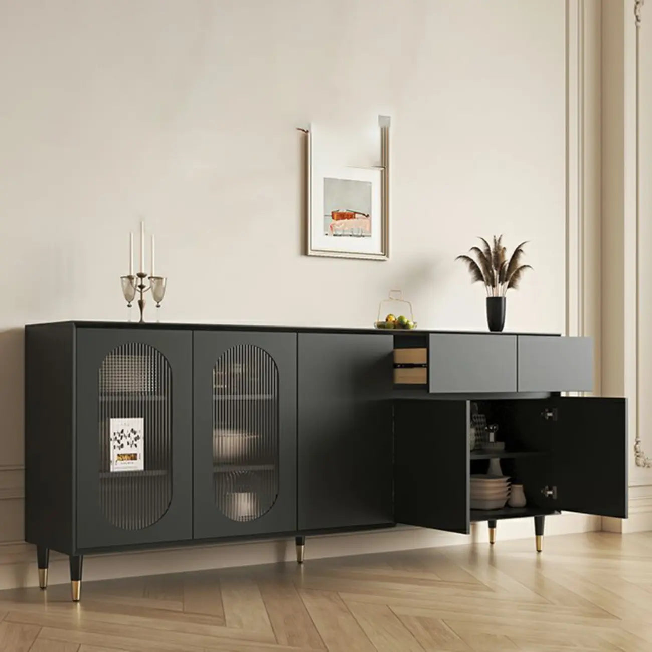 Madia in legno 16W Glam con ante e ripiani in vetro