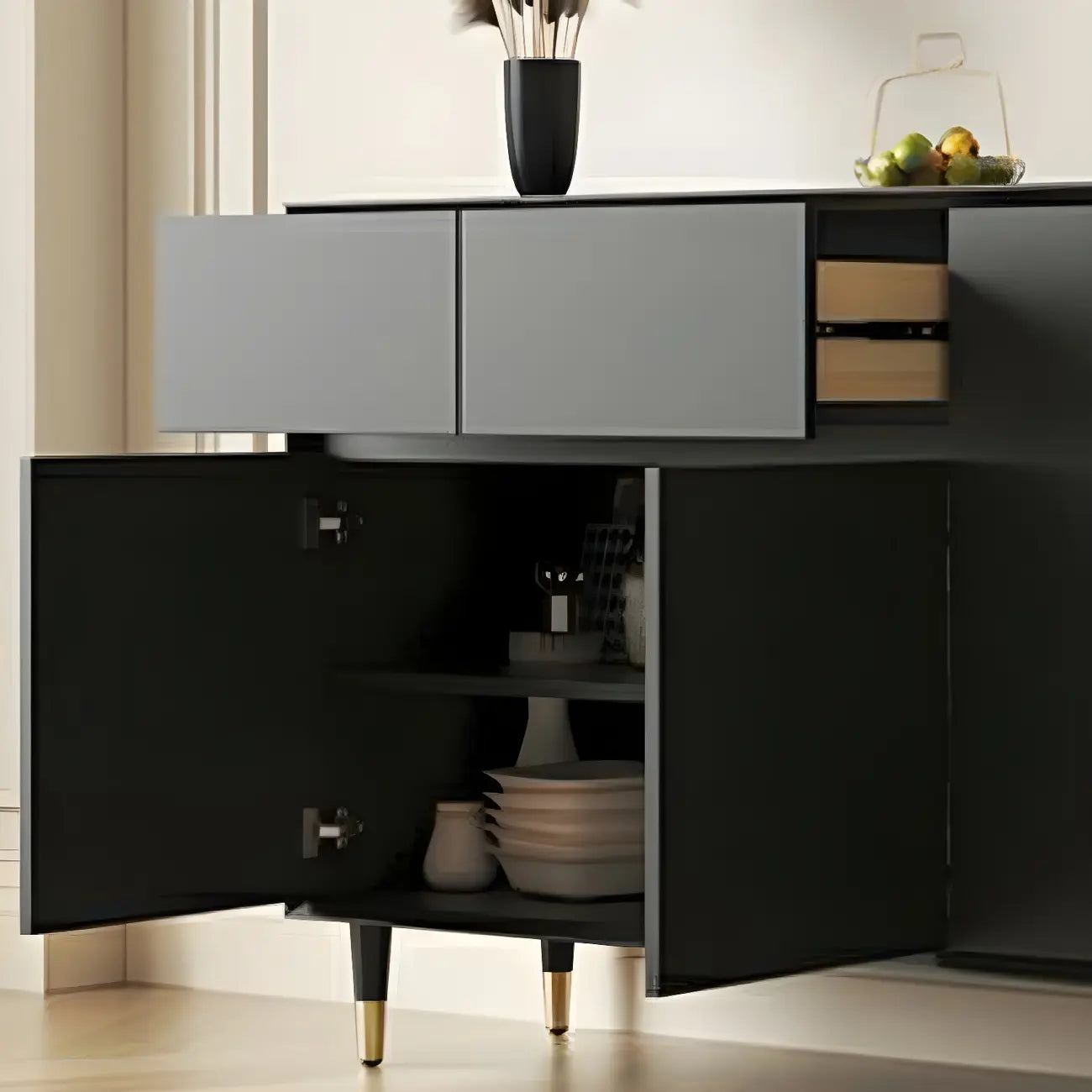 Madia in legno 16W Glam con ante e ripiani in vetro