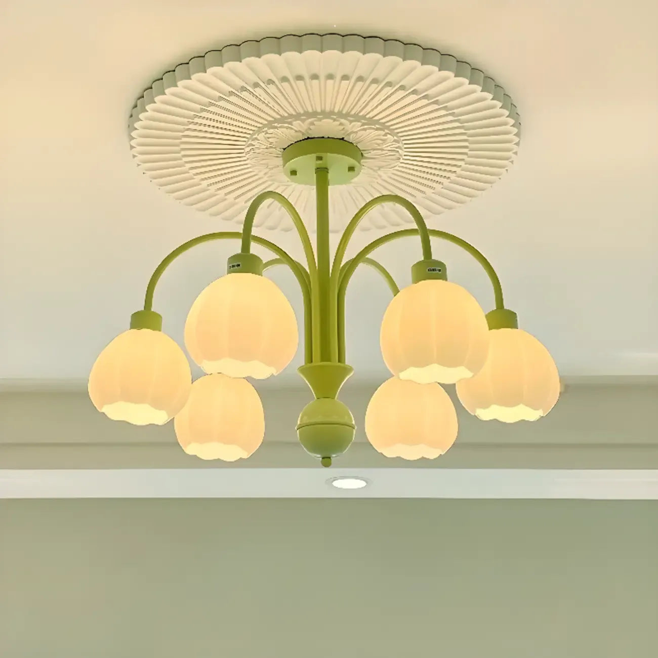 Lustre vintage floral en métal et verre pour salon