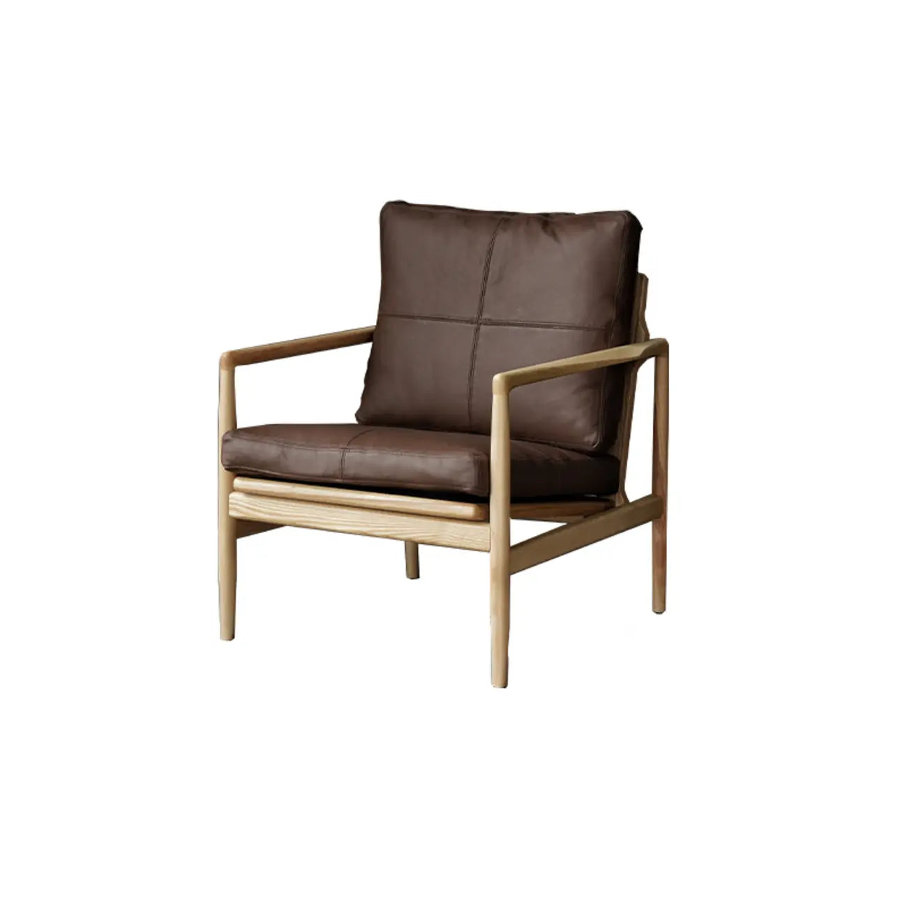Fauteuil en cuir avec accoudoirs en bois pour salon