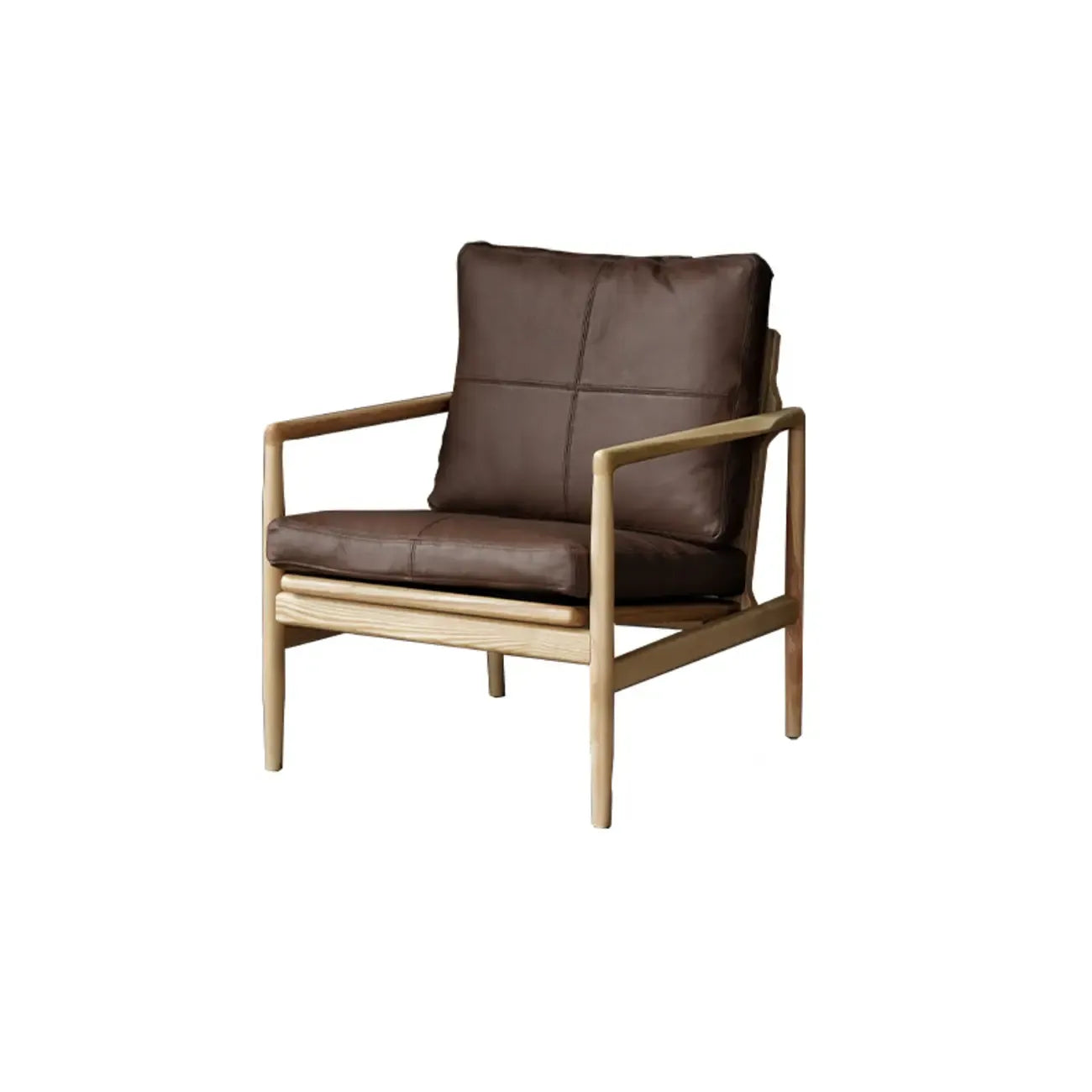 Fauteuil en cuir avec accoudoirs en bois pour salon