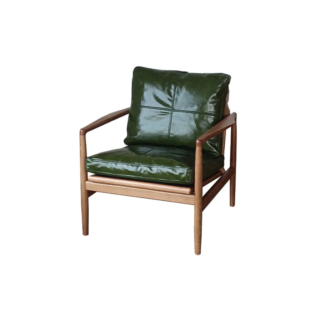 Fauteuil en cuir avec accoudoirs en bois pour salon