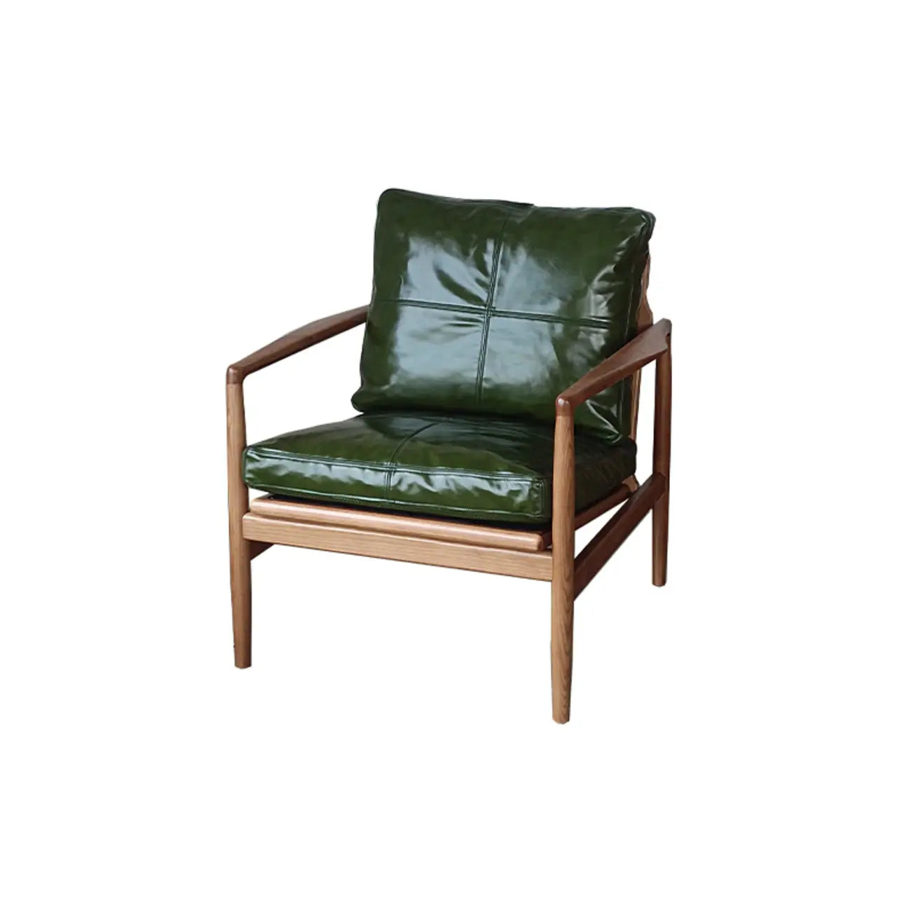 Fauteuil en cuir avec accoudoirs en bois pour salon