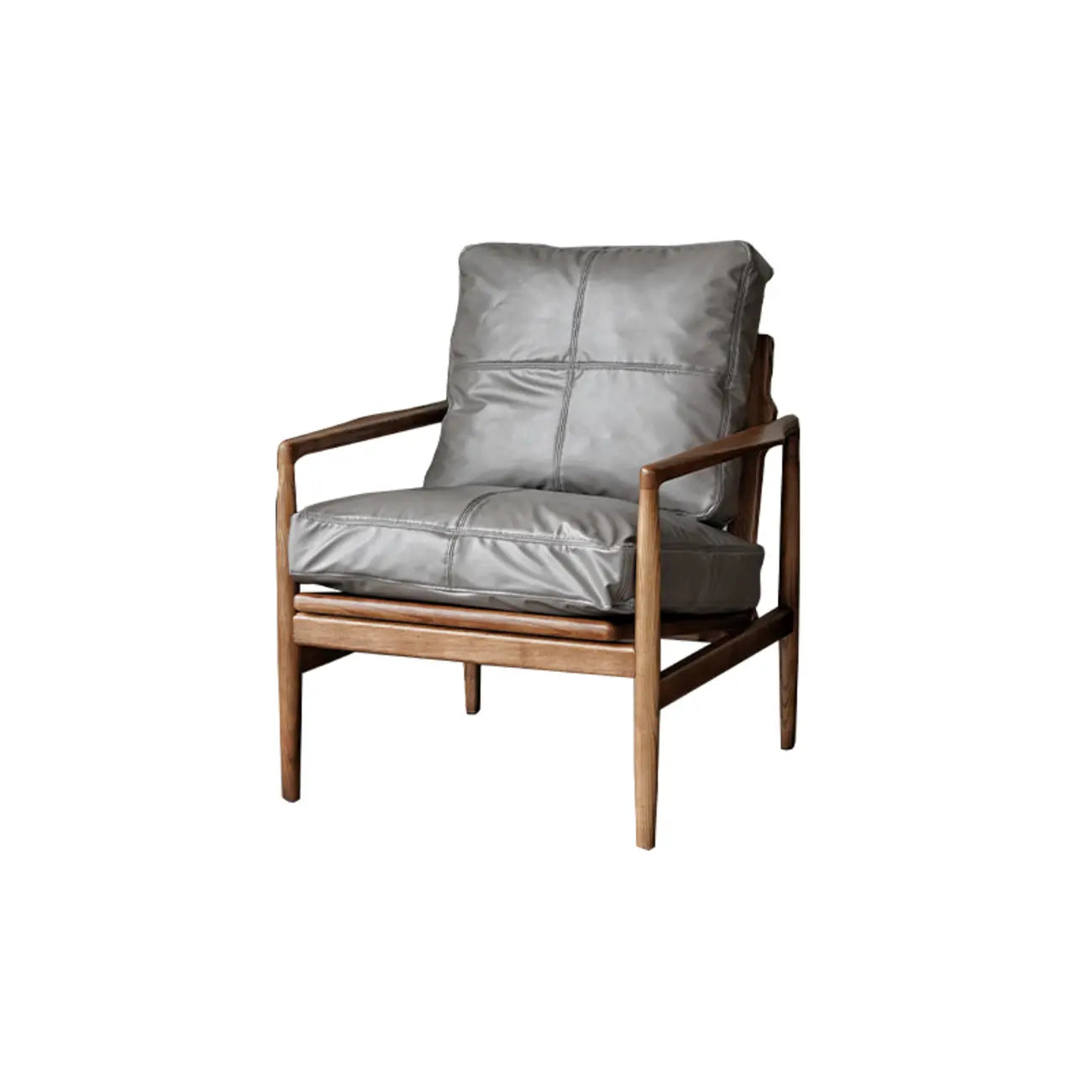 Fauteuil en cuir avec accoudoirs en bois pour salon