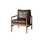 Fauteuil en cuir avec accoudoirs en bois pour salon