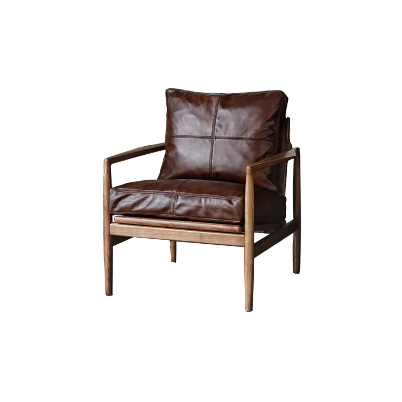 Fauteuil en cuir avec accoudoirs en bois pour salon