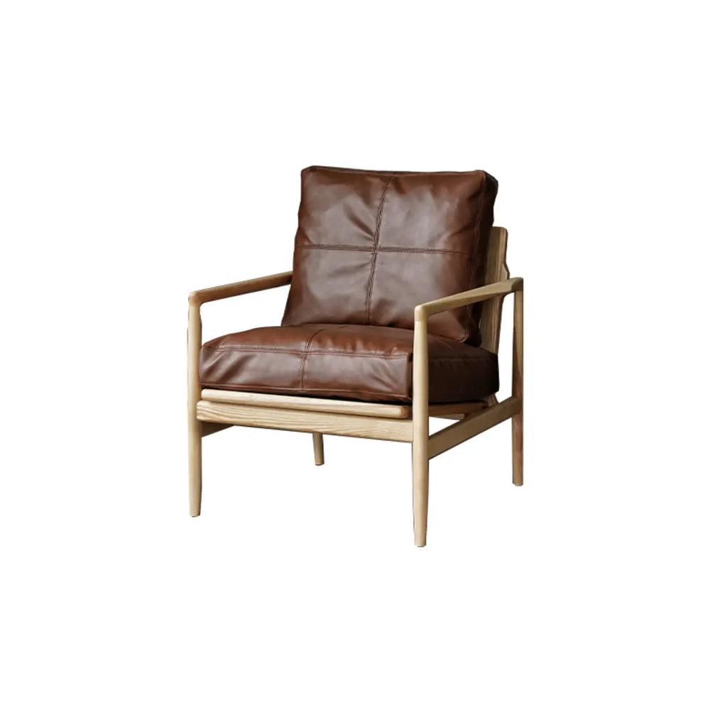 Fauteuil en cuir avec accoudoirs en bois pour salon