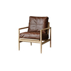 Fauteuil en cuir avec accoudoirs en bois pour salon