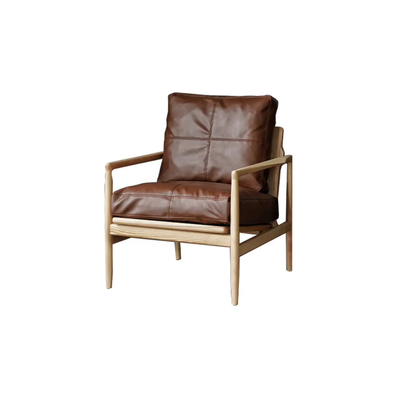 Fauteuil en cuir avec accoudoirs en bois pour salon