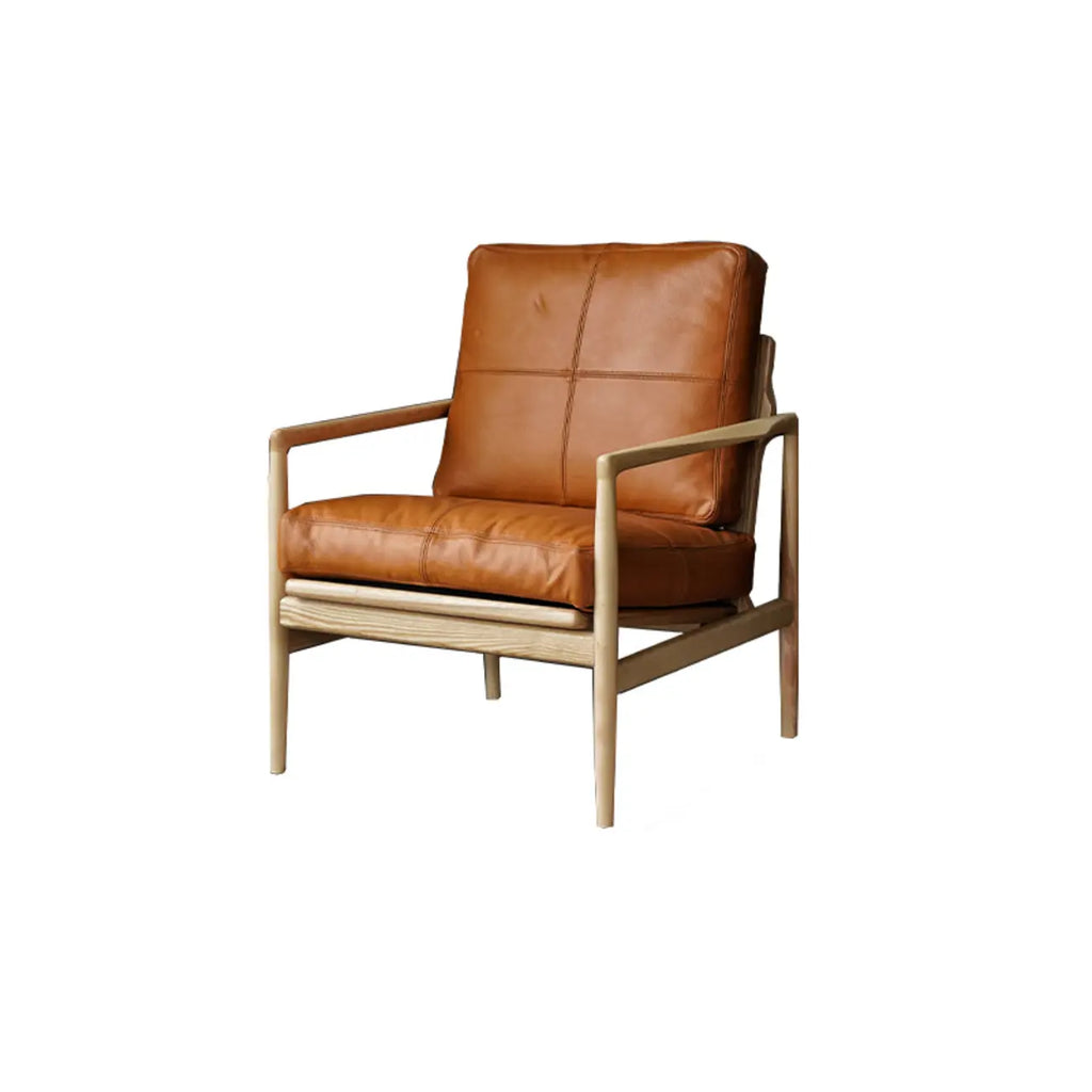 Fauteuil en cuir avec accoudoirs en bois pour salon