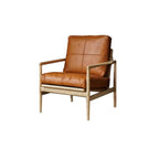 Fauteuil en cuir avec accoudoirs en bois pour salon