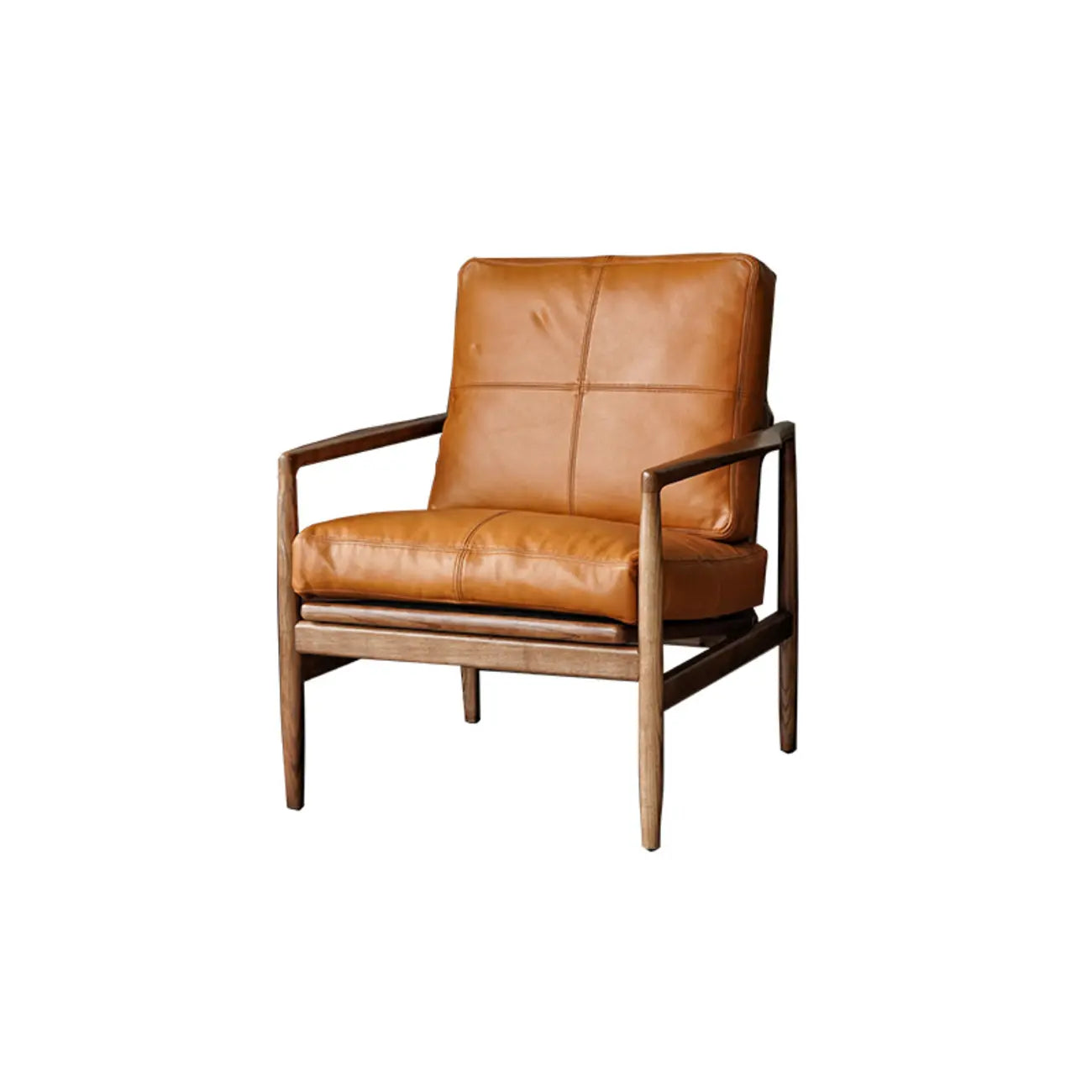 Fauteuil en cuir avec accoudoirs en bois pour salon