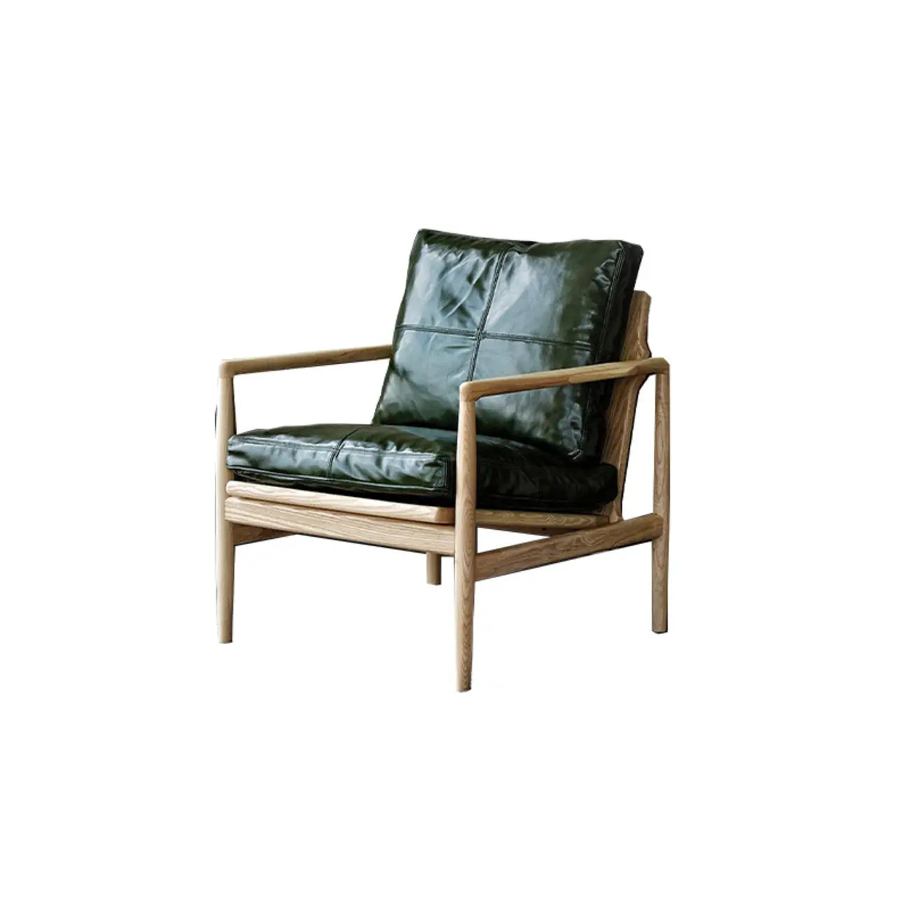 Fauteuil en cuir avec accoudoirs en bois pour salon