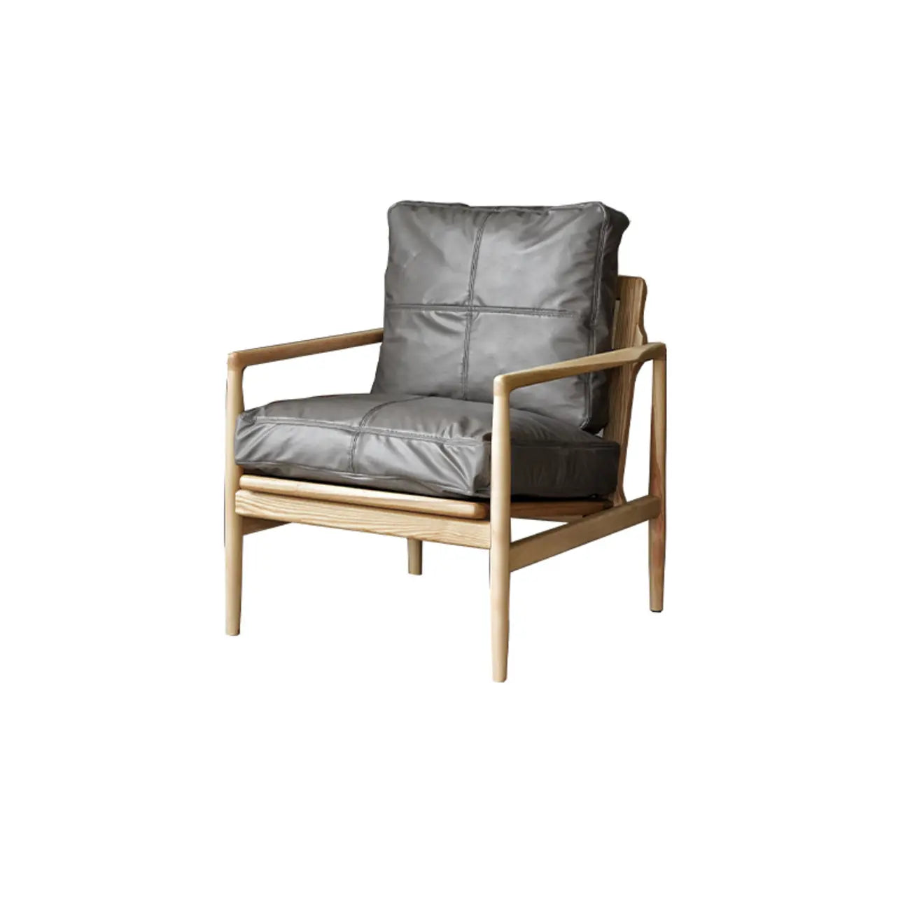Fauteuil en cuir avec accoudoirs en bois pour salon