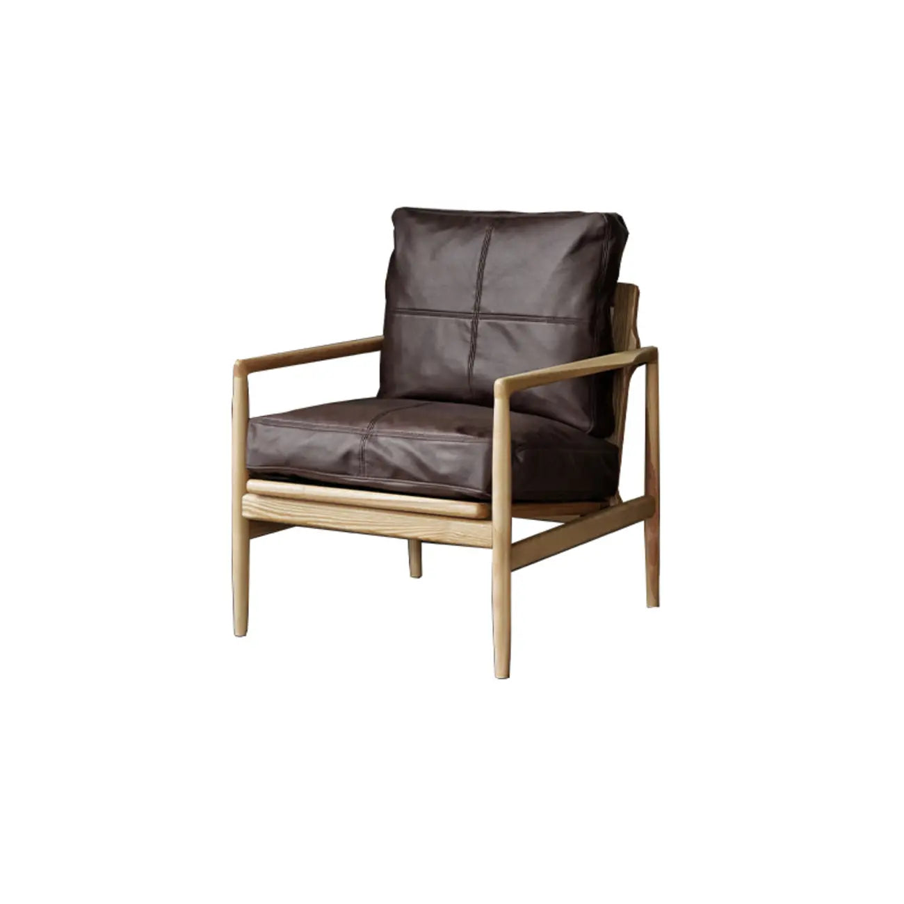Fauteuil en cuir avec accoudoirs en bois pour salon