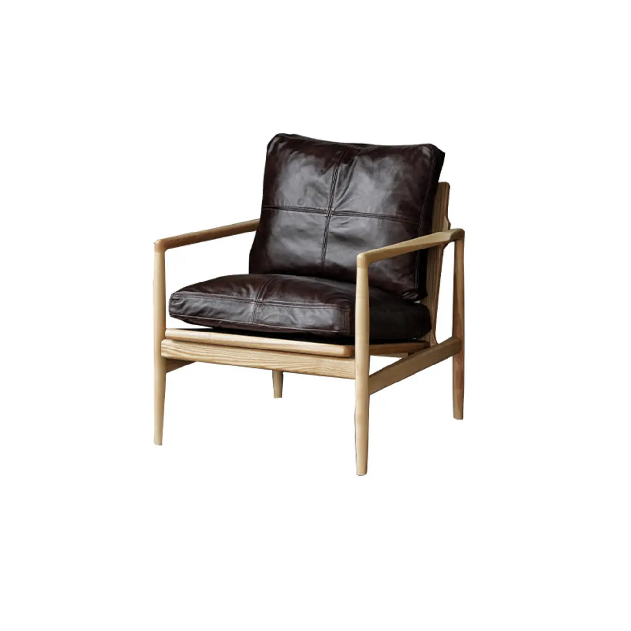 Fauteuil en cuir avec accoudoirs en bois pour salon