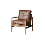 Fauteuil en cuir avec accoudoirs en bois pour salon