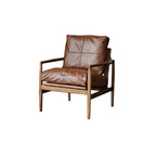 Fauteuil en cuir avec accoudoirs en bois pour salon