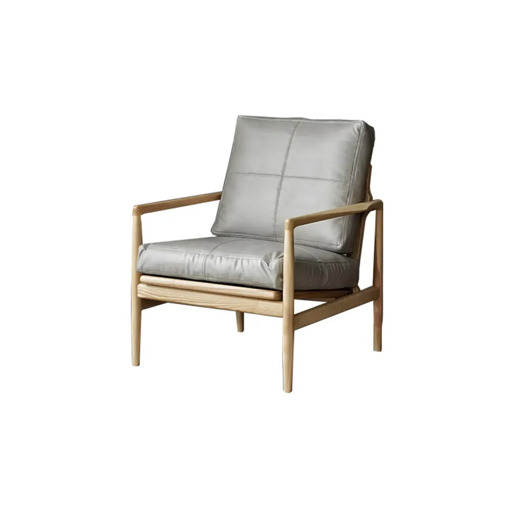 Fauteuil en cuir avec accoudoirs en bois pour salon